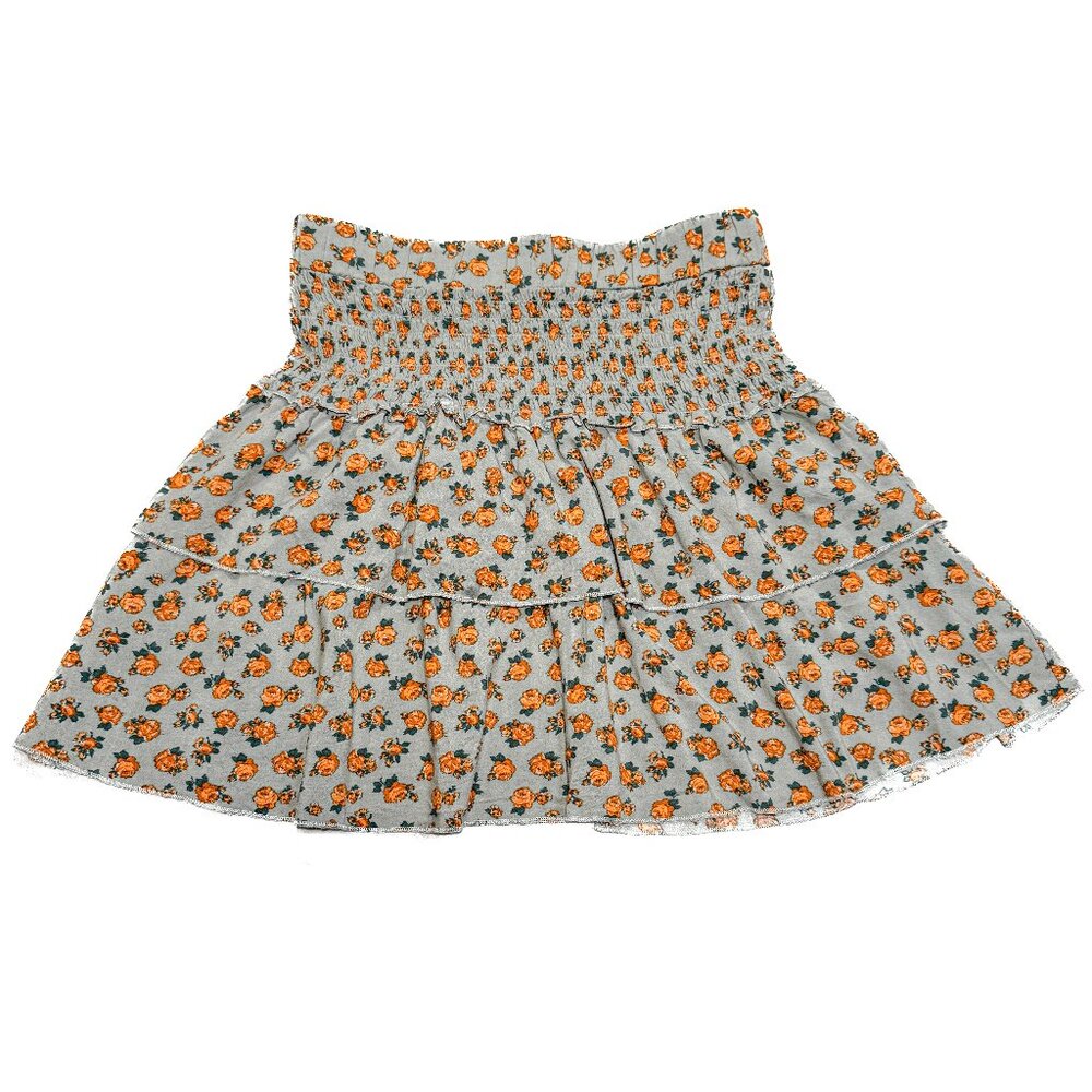 Altar'd State Smocked Floral Mini Skirt Teal Tiered Flowy Ruffles Women's Size S